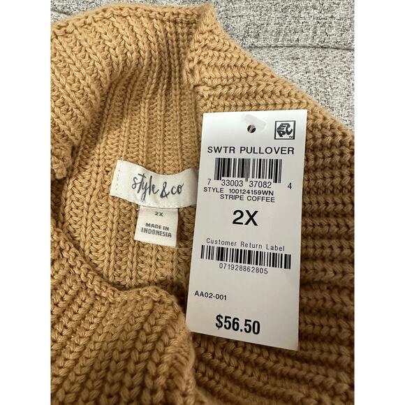 Style & Company Womens Beige Knit Textured Ribbed Striped Long Sleeve - Picture 3 of 7